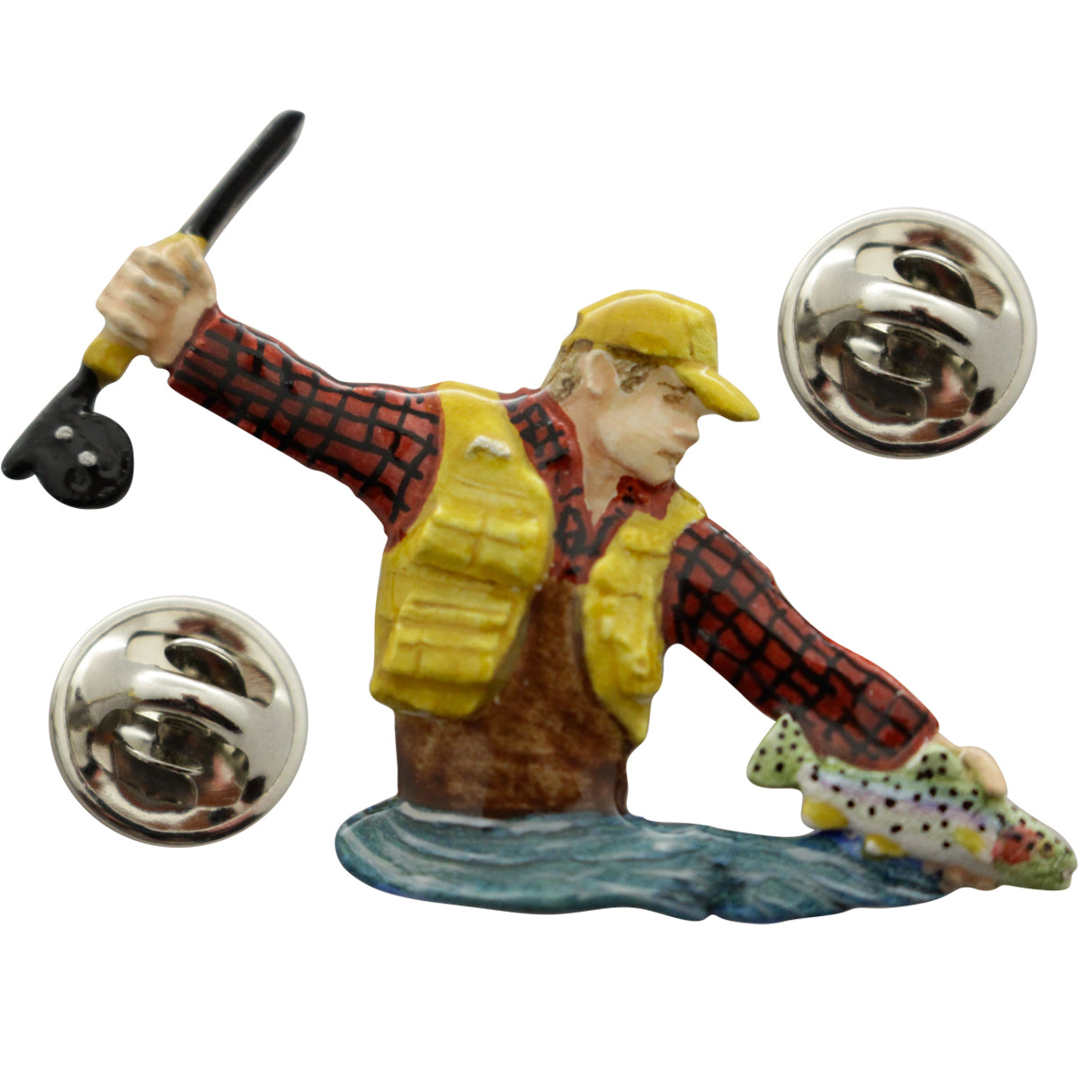Fly Fisherman Pin ~ Hand Painted ~ Lapel Pin ~ Sarah's Treats & Treasures